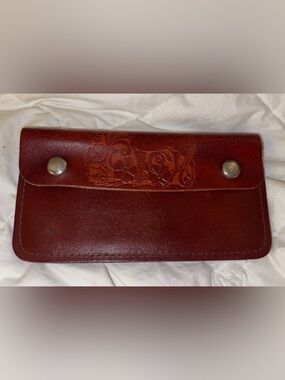 Tooled Genuine Leather Snap Biker Wallet with Horse & Floral Design